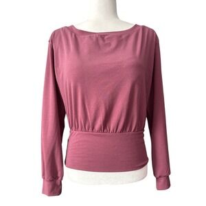 OGL Long Sleeve Built-in Bra Top Mauve Boatneck Blouson Waist Size Large